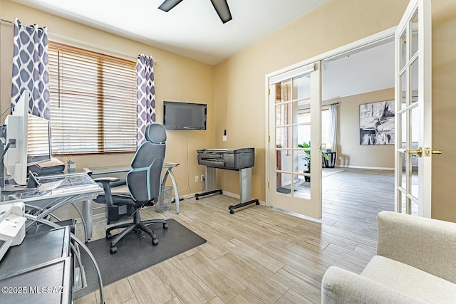 office area featuring french doors, wood finished floors, and a wealth of natural light