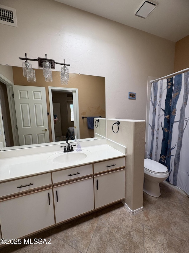 full bath with toilet, ensuite bath, vanity, and visible vents