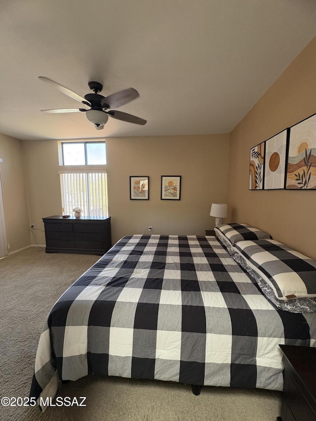 bedroom with carpet flooring and ceiling fan