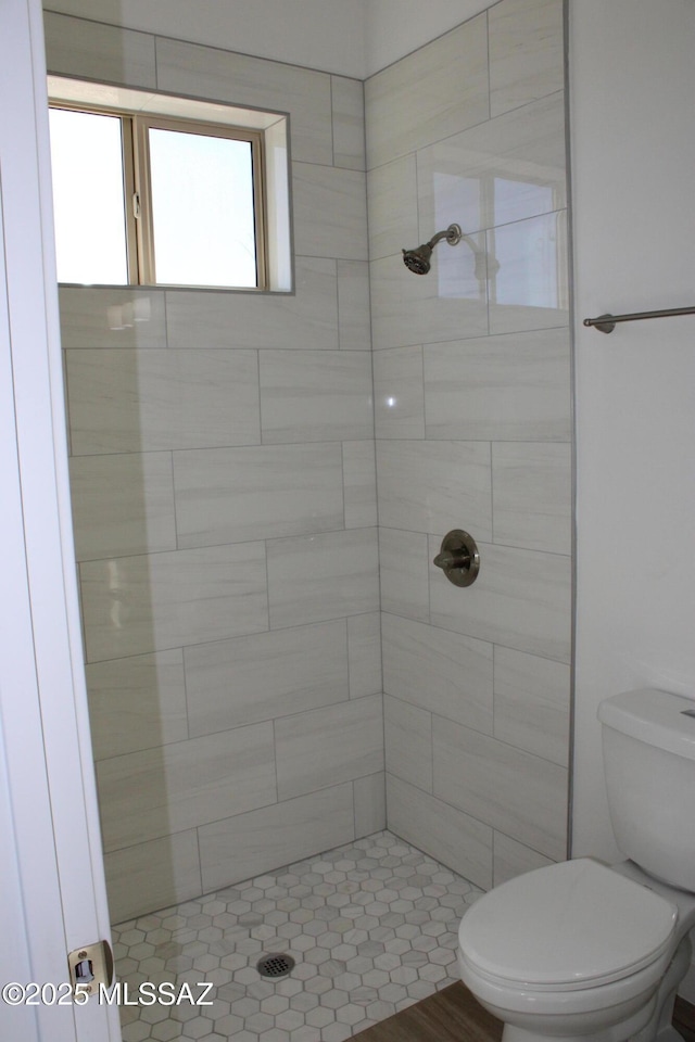 bathroom with a shower stall and toilet