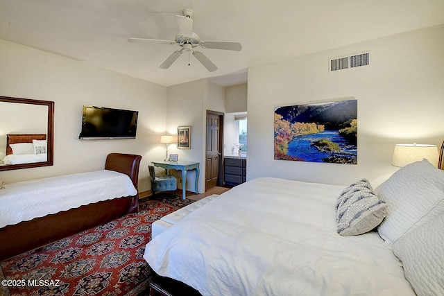 bedroom featuring ceiling fan and visible vents