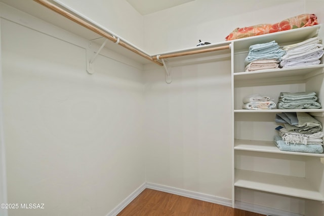 walk in closet with light wood-style flooring