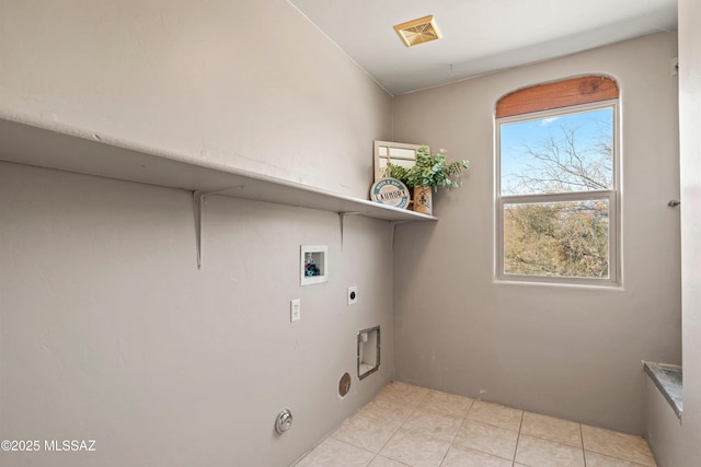 laundry room with hookup for a washing machine, laundry area, visible vents, and electric dryer hookup