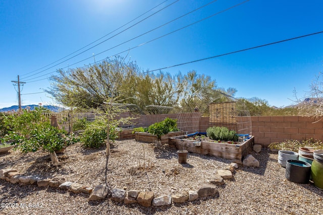 view of yard with a vegetable garden and fence