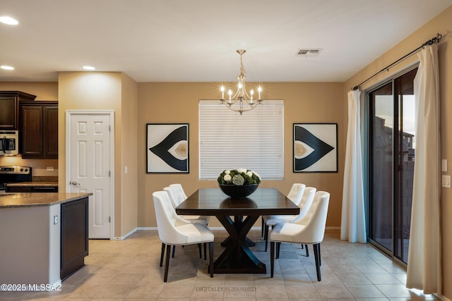 10365 S High Bluff Dr, Vail, AZ 85641 - dining area with a chandelier, recessed lighting, light tile patterned floors, and baseboards