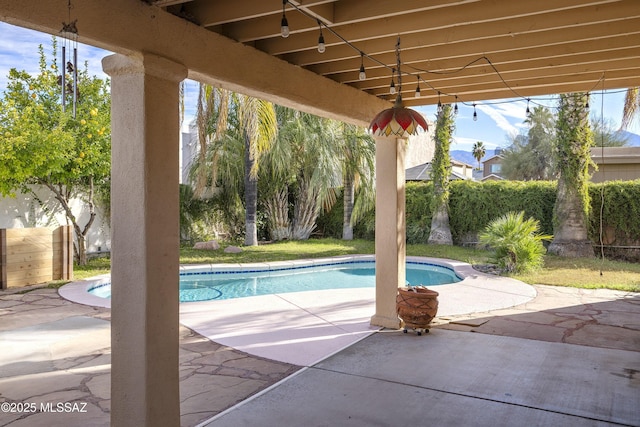 view of swimming pool with a patio area, a fenced backyard, and a fenced in pool