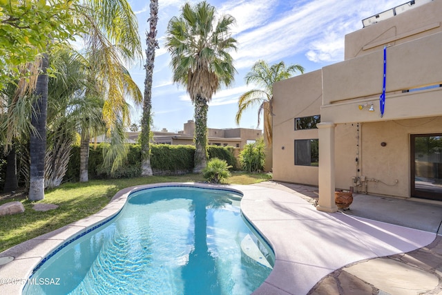 view of swimming pool with a patio and a fenced in pool