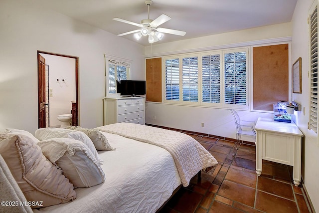 bedroom featuring ceiling fan and ensuite bathroom