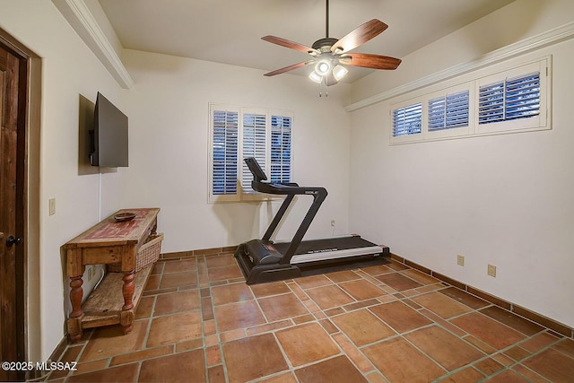 exercise room featuring ceiling fan