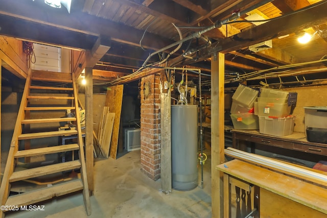 unfinished basement with gas water heater