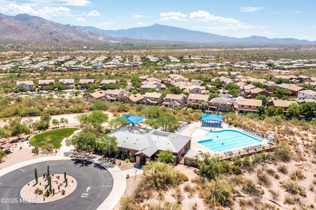 aerial view featuring a residential view and a mountain view