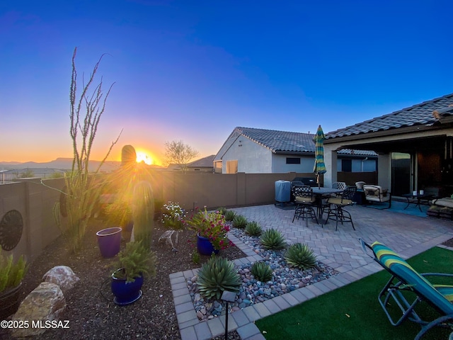 view of yard featuring a patio area and a fenced backyard