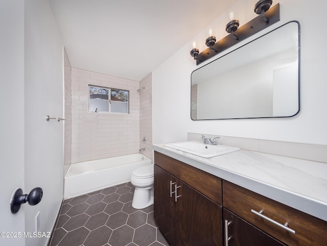 full bathroom featuring shower / bathing tub combination, vanity, toilet, and tile patterned floors