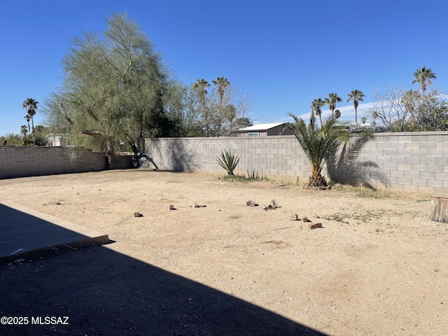 view of yard with a fenced backyard