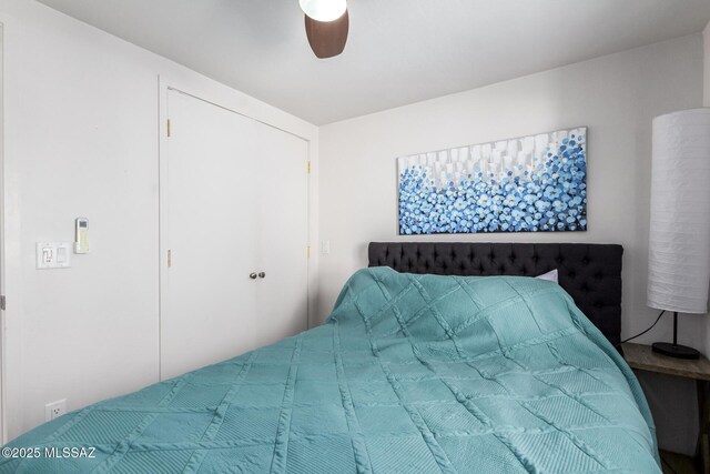 bedroom with a closet and ceiling fan