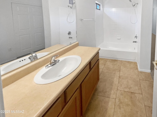 bathroom featuring shower / bathing tub combination, vanity, and tile patterned floors