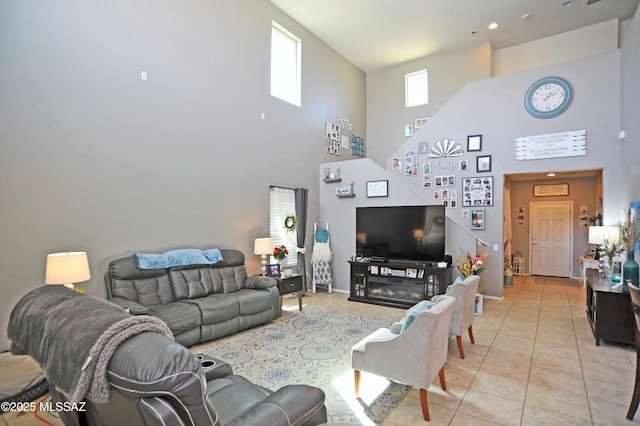 living room with light tile patterned floors