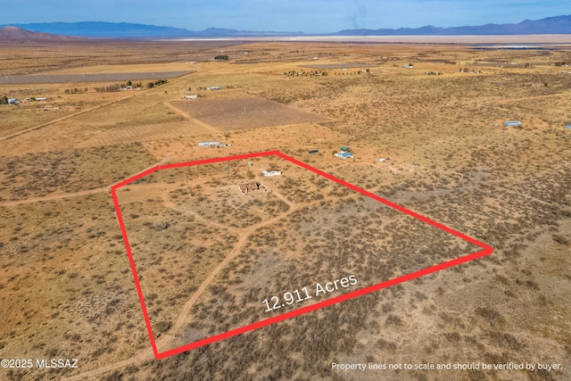 birds eye view of property with a desert view and a mountain view