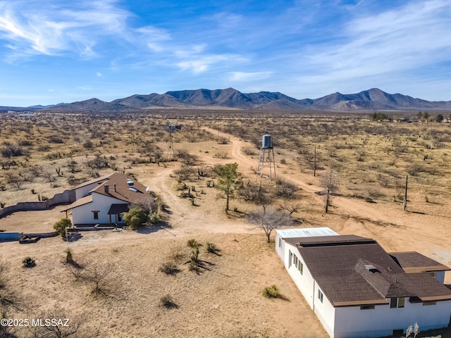 aerial view with view of desert and a mountain view