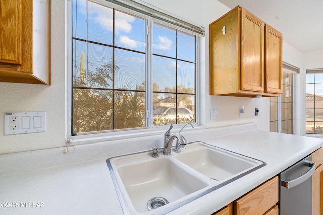 kitchen with dishwasher, light countertops, and a sink