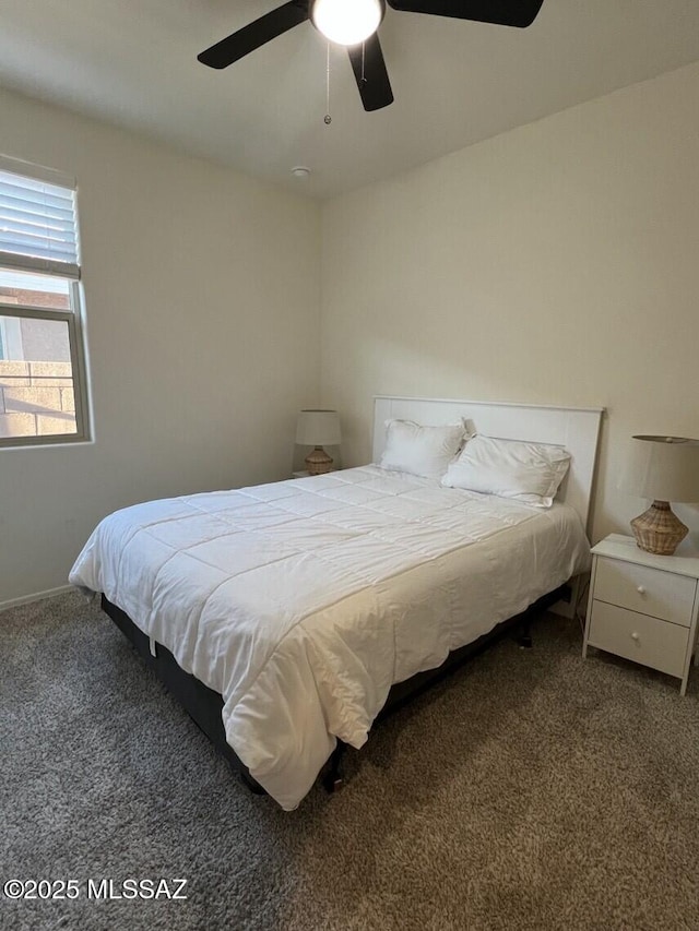 bedroom with carpet floors and ceiling fan