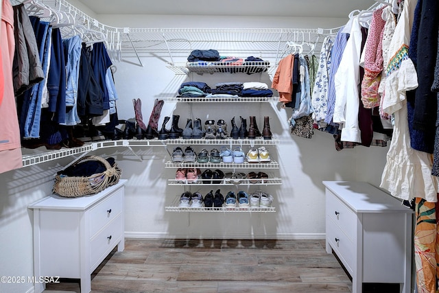 walk in closet featuring wood finished floors