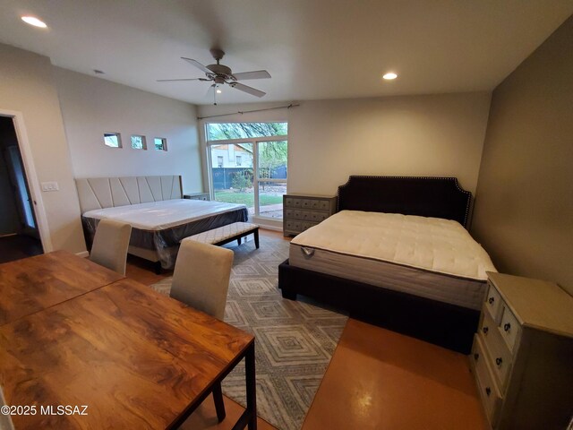 bedroom with recessed lighting and ceiling fan