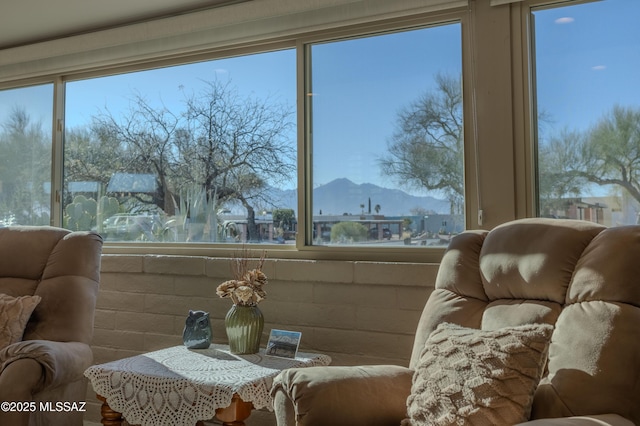 interior space featuring a mountain view