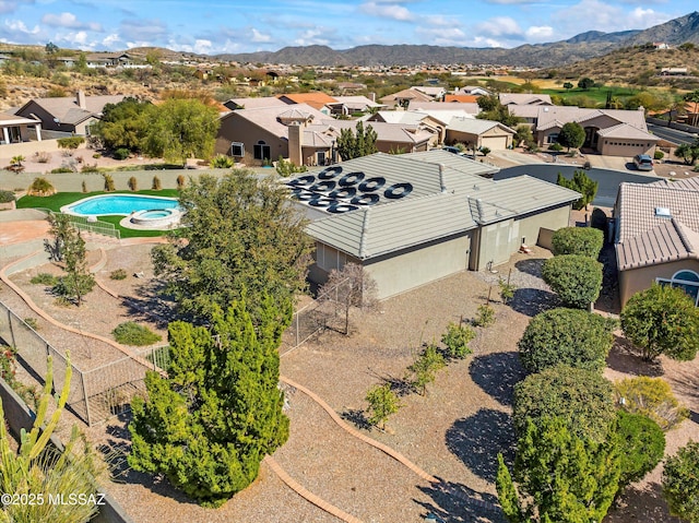 birds eye view of property featuring a residential view and a mountain view