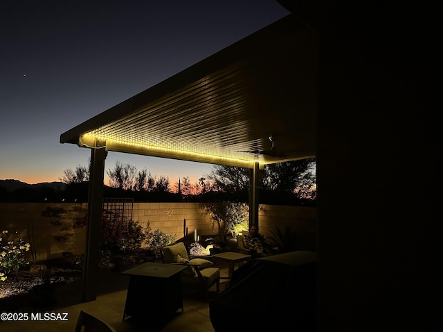 view of patio / terrace featuring an outdoor hangout area, area for grilling, and fence private yard
