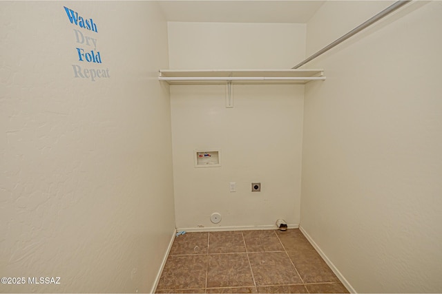 washroom featuring hookup for a washing machine, hookup for a gas dryer, hookup for an electric dryer, laundry area, and baseboards