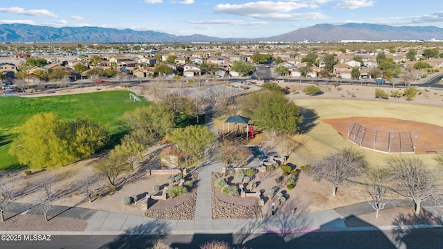 birds eye view of property featuring a residential view and a mountain view