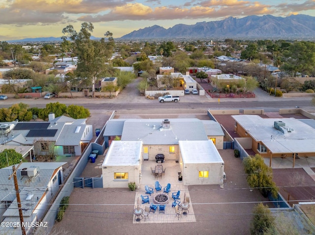 aerial view featuring a residential view and a mountain view