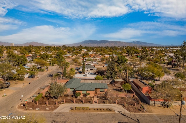 aerial view featuring a residential view and a mountain view