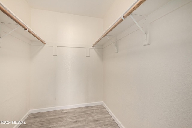 walk in closet with light wood finished floors