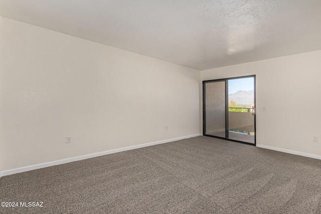 carpeted spare room with a textured ceiling and baseboards