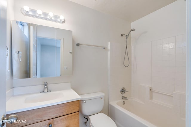 full bathroom featuring toilet, shower / bath combination, and vanity