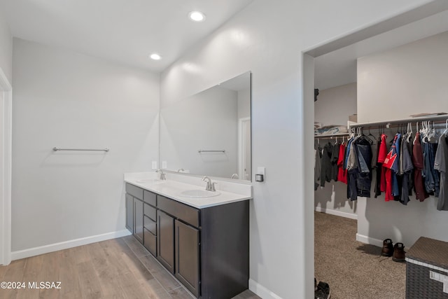 bathroom featuring a sink, a spacious closet, and baseboards