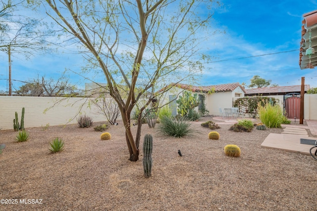 view of yard featuring a patio and fence