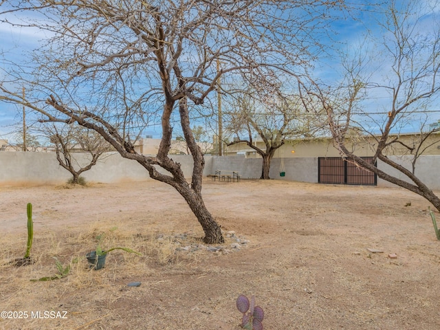 view of yard with fence and a gate