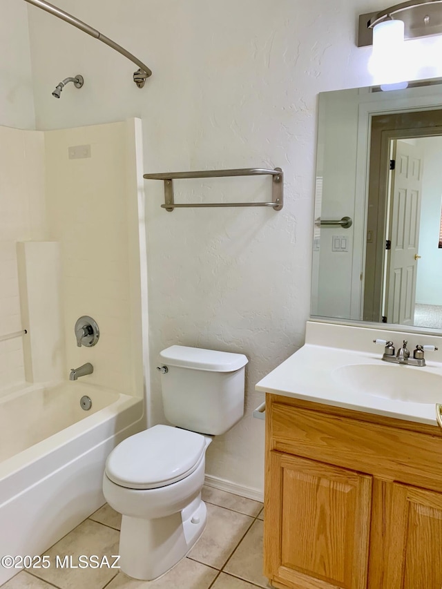 full bathroom with toilet, vanity, tub / shower combination, and tile patterned floors