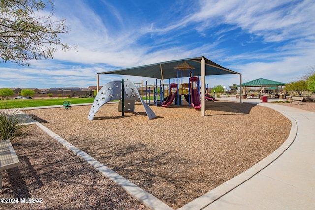 community play area with a gazebo