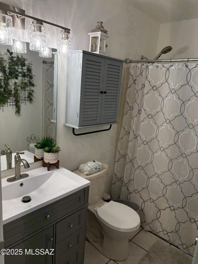 bedroom featuring light tile patterned flooring and ceiling fan