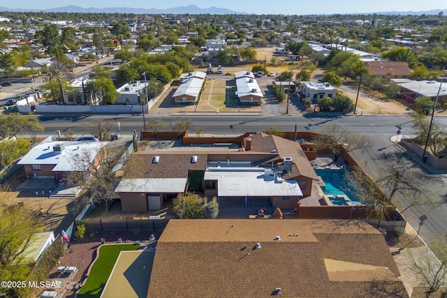 aerial view featuring a residential view and a mountain view