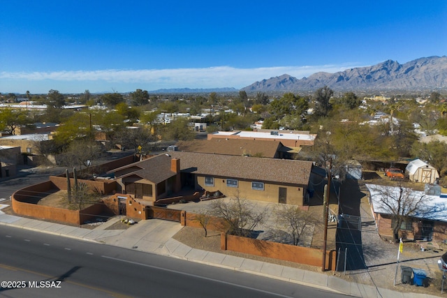 drone / aerial view featuring a mountain view