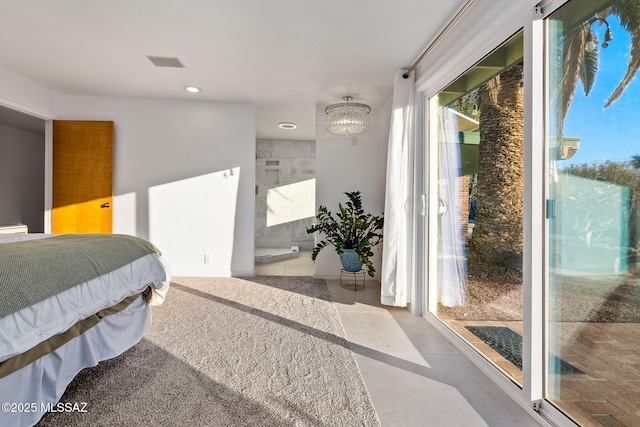 bedroom featuring recessed lighting, visible vents, and access to exterior