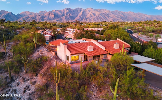 birds eye view of property featuring a mountain view