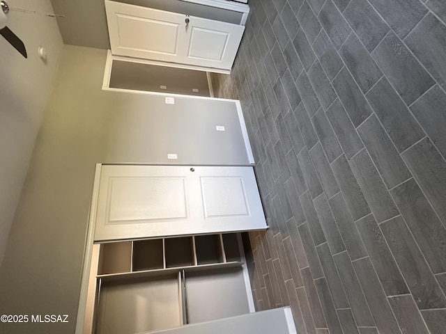 interior space with dark wood-type flooring