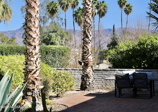 view of patio with a mountain view