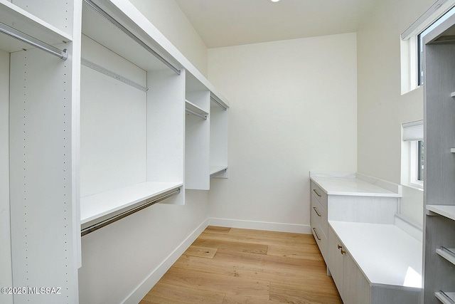 walk in closet featuring light wood-style flooring